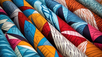 A colorful abstract pattern of geometric shapes and lines creates a vibrant and modern design.