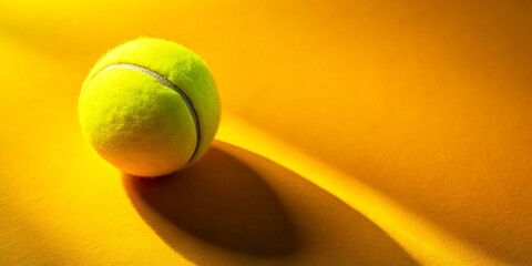Close-up of a tennis ball on a sunny yellow background with a shadow below