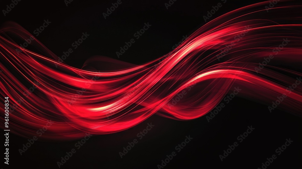 Poster vector abstract design featuring vibrant red light curves in swift motion against a black backdrop. 