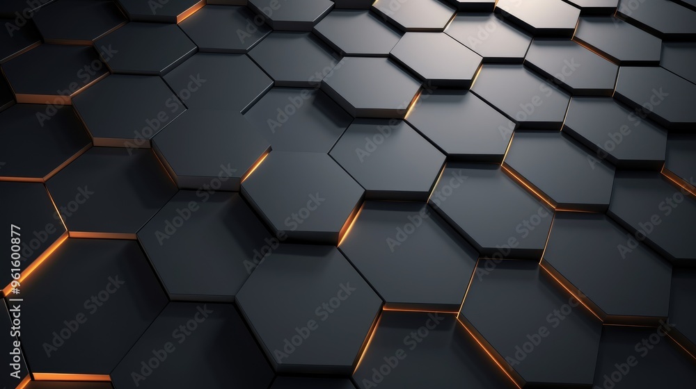 Aufkleber a dark and abstract background featuring a honeycomb pattern with glowing orange edges.