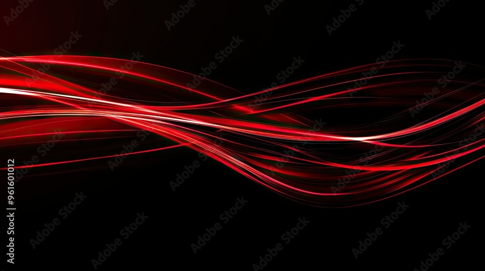Poster vector illustration of abstract red light trails forming swift curves and dynamic motion on a sleek 