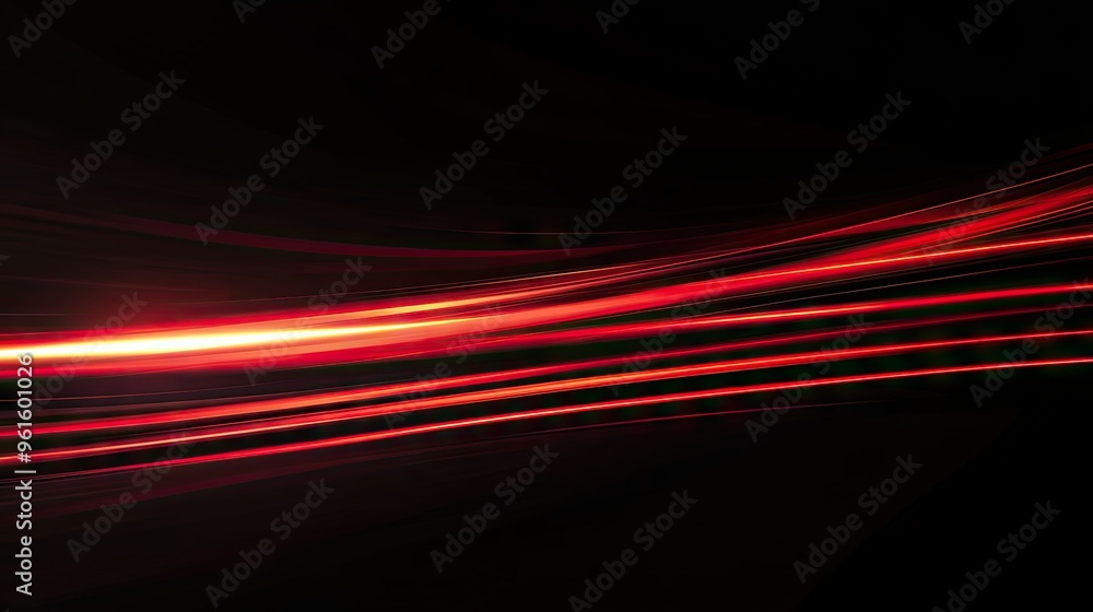 Poster vector illustration of abstract red light trails forming swift curves and dynamic motion on a sleek 