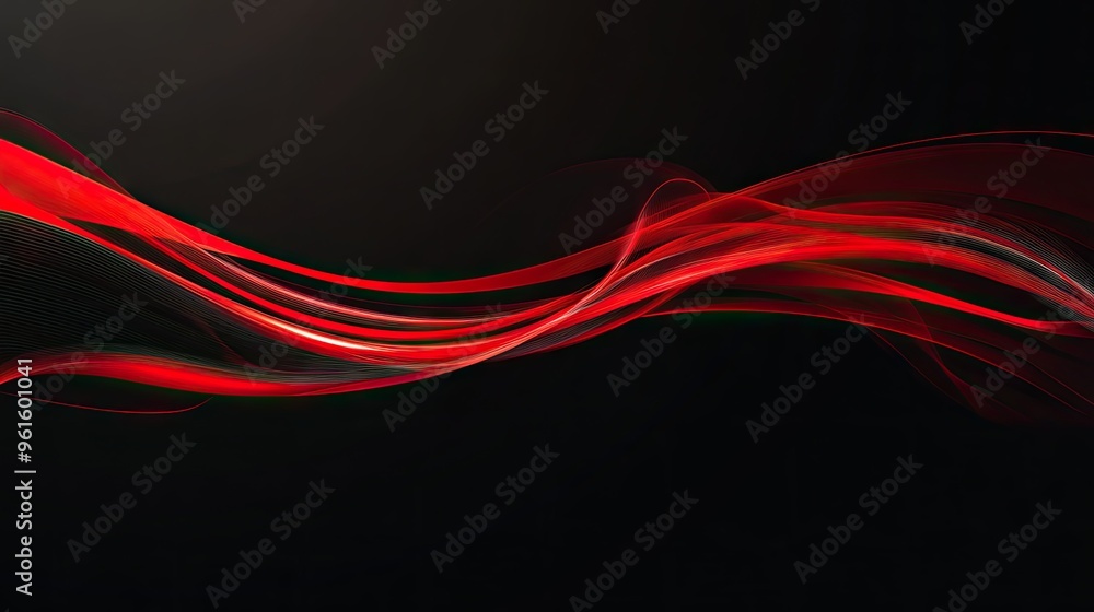 Poster vector illustration of abstract red light trails forming swift curves and dynamic motion on a sleek 