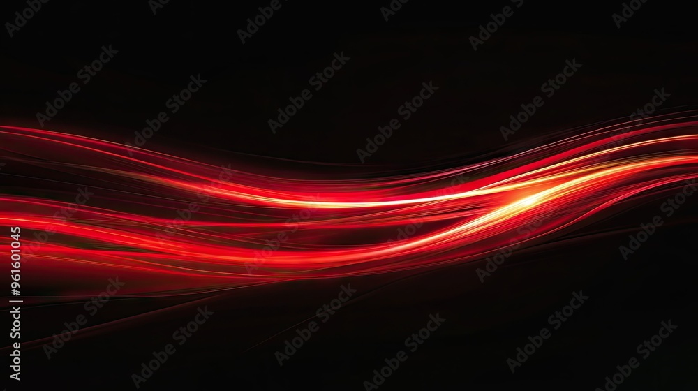 Poster vector illustration of abstract red light trails forming swift curves and dynamic motion on a sleek 