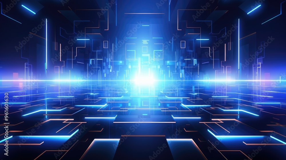 Poster a futuristic abstract background with glowing blue and orange lines. the image is perfect for use as