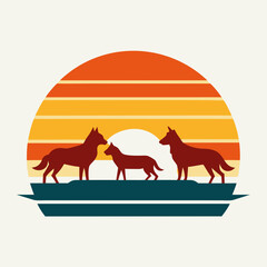 Wolf retro sunset design template vector design