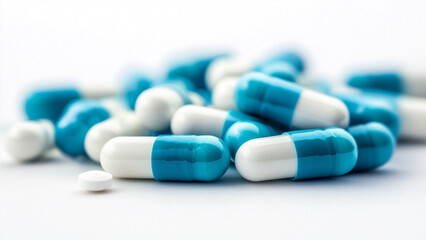 Blue and White Medical Pills: Contrast on Plain Background