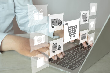 E-Commerce,Online Business,online marketing, dropshipping, e-commerce logistics concept.,User Shopping Online with Laptop idea for business,technology.