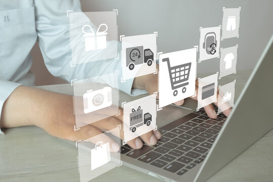 E-Commerce,Online Business,online marketing, dropshipping, e-commerce logistics concept.,User Shopping Online with Laptop idea for business,technology.