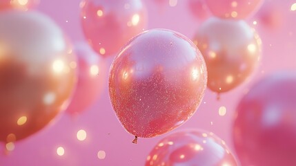 pink background with lots of pastel balloons and confetti, birthday party backdrop