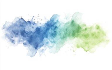 Serene Watercolor Gradient: Abstract Blue and Green Brushstrokes on White Background