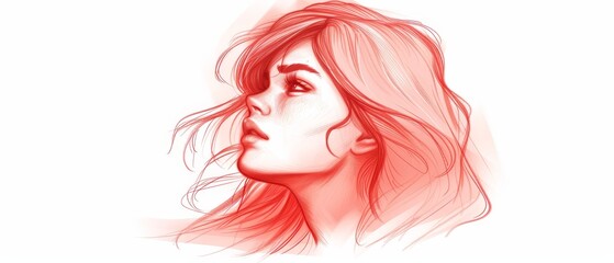 closed eyes, hair flowing in wind