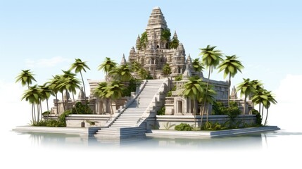 Fototapeta premium A majestic ancient temple, adorned with intricate carvings, stands tall amidst lush tropical foliage.