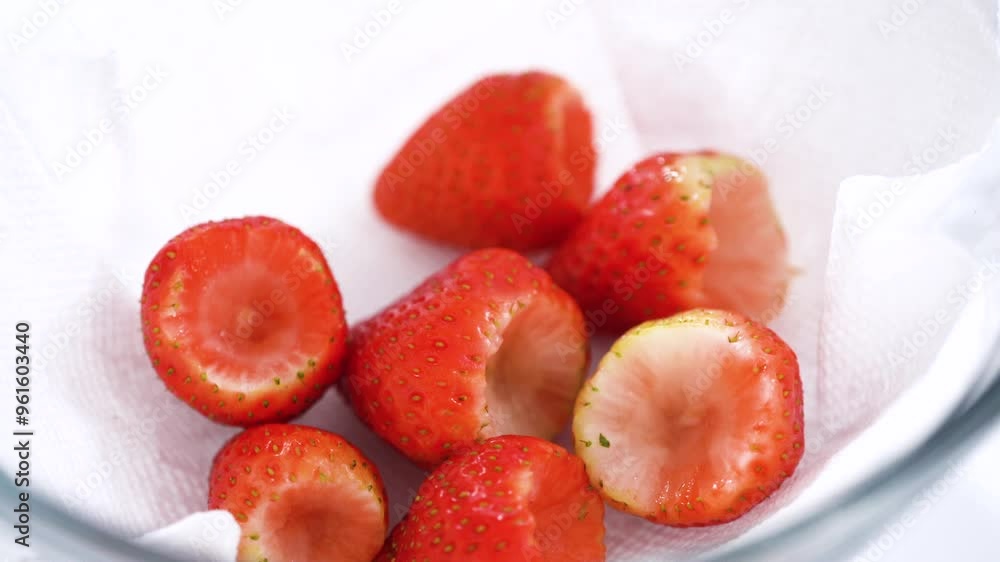 Wall mural preparing strawberries in a glass mixing bowl with water