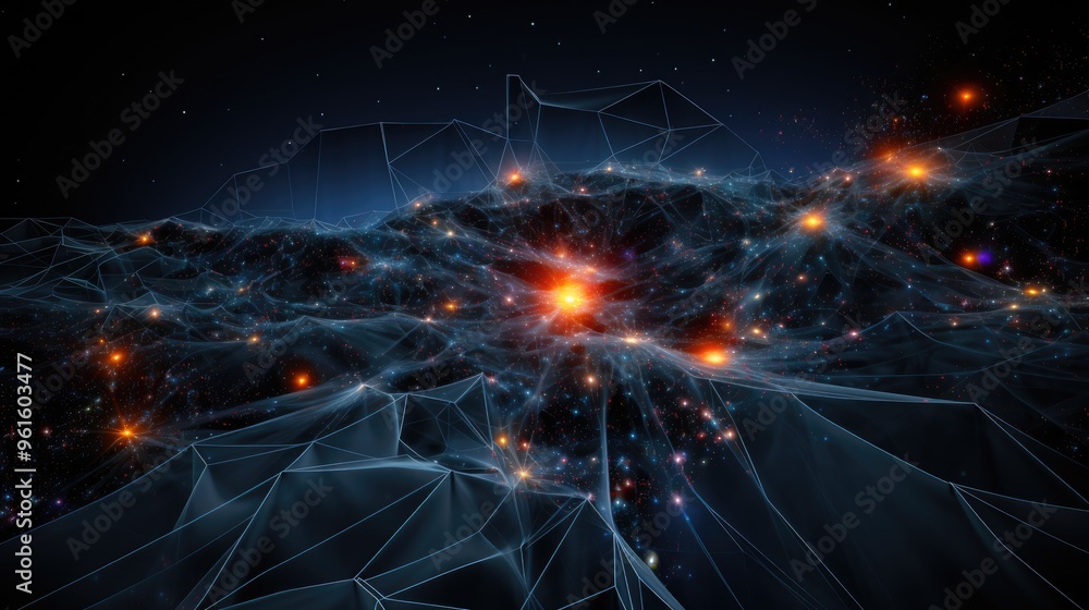 Poster a mesmerizing abstract background with a glowing network of lines and dots, reminiscent of a celesti