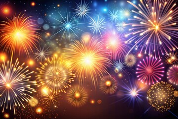 Naklejka premium Colorful fireworks display illuminating night sky with bright and vibrant explosions