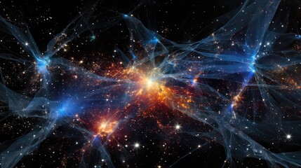 Naklejka premium A mesmerizing cosmic dance of light and color, where ethereal tendrils of energy intertwine amidst a breathtaking backdrop of distant stars.