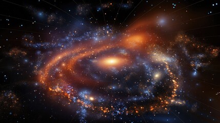 Naklejka premium A mesmerizing cosmic swirl of stars and galaxies, bathed in a warm glow, creates a captivating celestial tapestry.