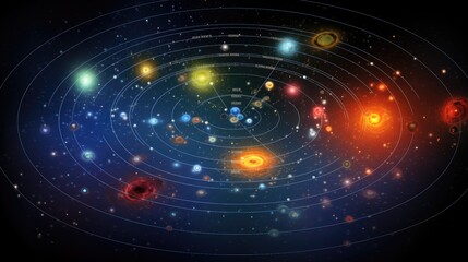 Obraz premium A mesmerizing cosmic tapestry, a celestial ballet of stars and planets, swirling in harmony across the vast expanse of space.