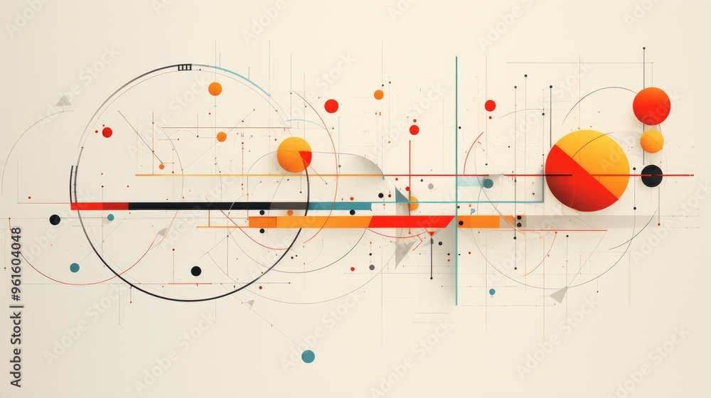 Poster a minimalist abstract design featuring a blend of geometric shapes and lines.