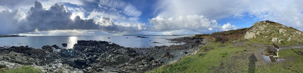 View of the sea and sky from a Cornish beach.