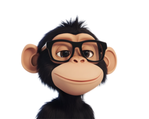 NFT Monkey with Glasses in a Trendy Cartoon Style, Isolated on a Transparent PNG Background   