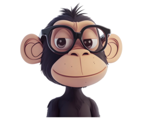 NFT Monkey with Glasses in a Trendy Cartoon Style, Isolated on a Transparent PNG Background   