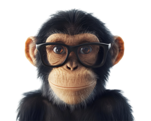 NFT Monkey with Glasses in a Trendy Cartoon Style, Isolated on a Transparent PNG Background   