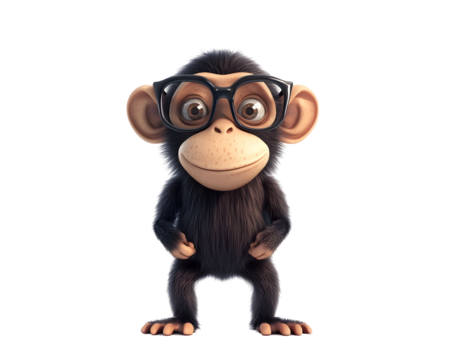 NFT Monkey with Glasses in a Trendy Cartoon Style, Isolated on a Transparent PNG Background   