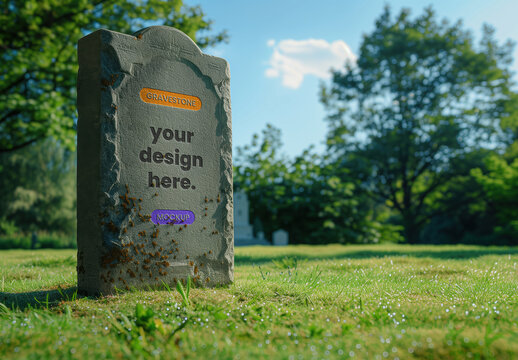Customizable Gravestone Mockup in Serene Outdoor Setting with Generative AI