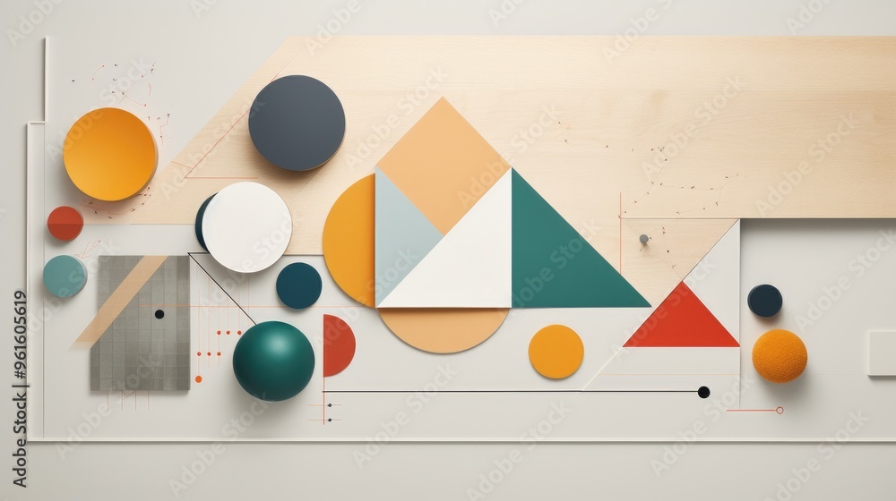 Poster a simple and modern abstract design featuring geometric shapes in a variety of colors.