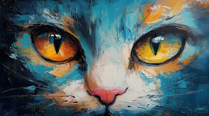 whimsical feline portrait impressionistic brush strokes vibrant palette expressive cat eyes dreamlike background