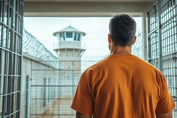 Fototapeta premium Prisoner Standing Before the Gate