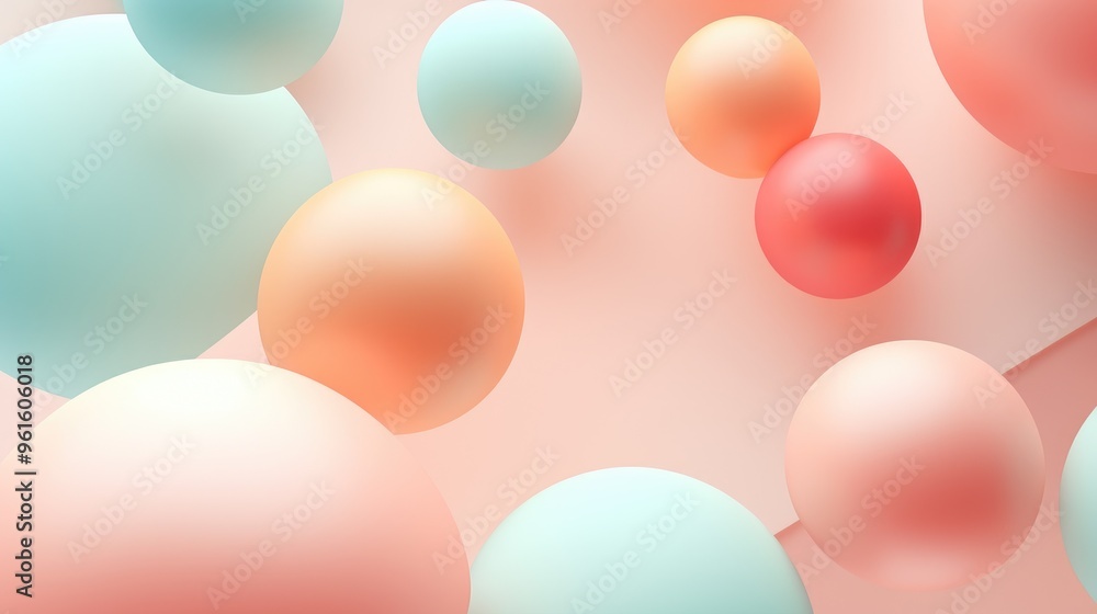 Poster a soft and delicate abstract background featuring pastel-colored spheres, creating a visually appeal