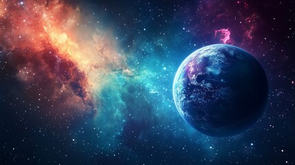 Obraz premium Planet Earth against the background of stars, nebulae and galaxies.