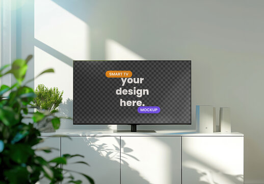 Modern Smart TV Mockup Display in Minimalist Living Room with Generative AI