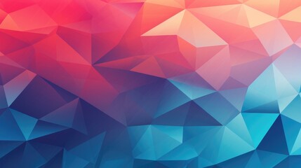 A vibrant abstract background featuring a geometric pattern of triangles in shades of red, pink, blue, and purple.