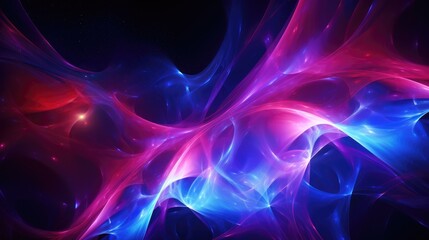 A vibrant abstract background with swirling, luminous lines of blue and pink. The colors blend and overlap, creating a sense of energy and movement.