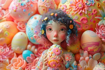 Fototapeta premium Creating beautiful, colorful decorations at a joyful Easter crafting workshop