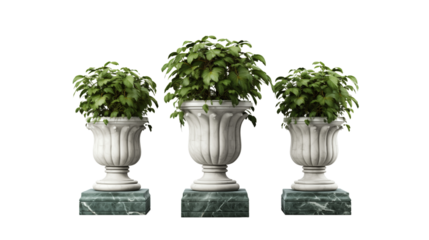 marble pedestal column plant stand, studio view, isolated on transparent background.