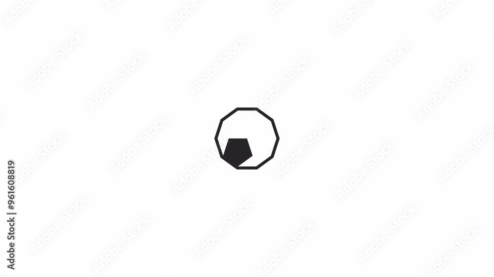 Poster pentagon rotating inside polygonal frame loading animation black and white. computer data animated e