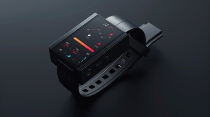 Obraz premium Modern smartwatch with a black strap and a digital display showing heart rate, steps, and other health metrics.