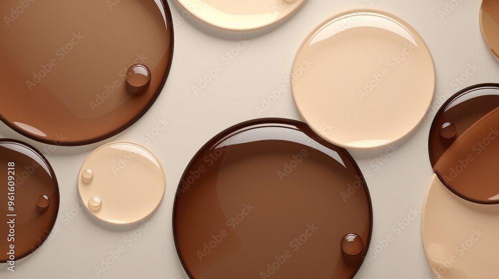 Poster abstract background with a variety of round shapes in shades of brown and beige. the shapes overlap 
