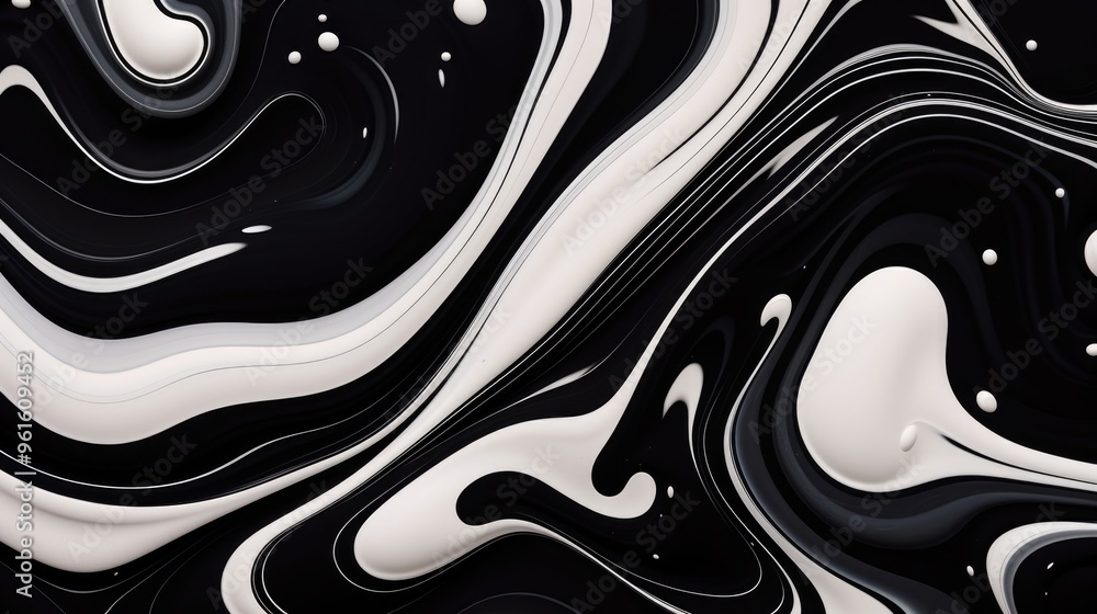 Poster abstract black and white swirl pattern with a glossy finish. this image is perfect for backgrounds, 