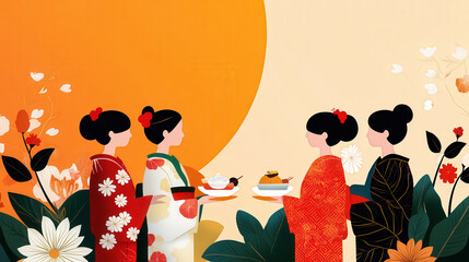 Obraz premium Thanksgiving celebration in a Japanese tea house