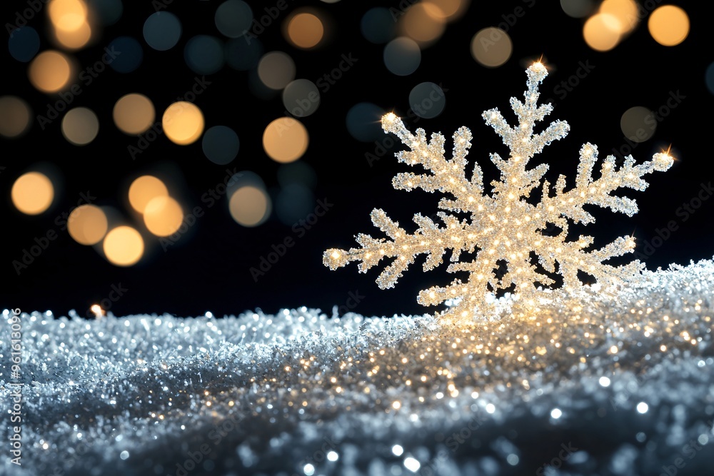 Poster sparkling snowflake on a wintery background