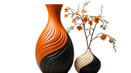 modern decorative ceramic designer vase, studio view, isolated on transparent background.