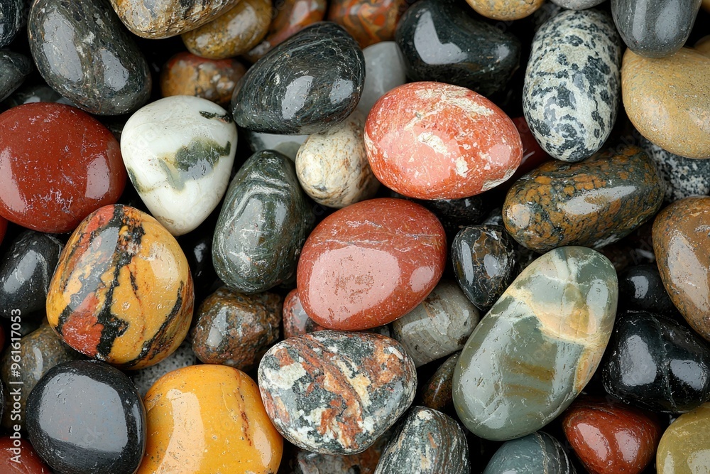 Poster smooth, multicolored pebbles with varied patterns