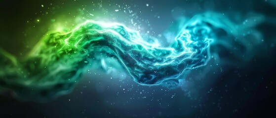 Obraz premium A computed image of a blue, green, yellow, and white wave with a star-studded background