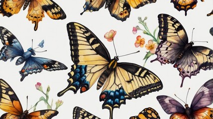 Watercolor swallowtail butterflies isolated PNG 